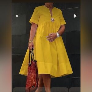 STYLEWE Yellow A-Line Dress with Plunge Neckline